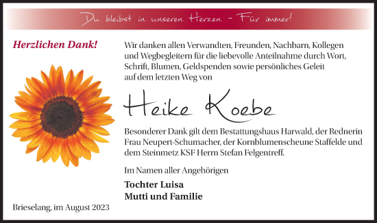 Traueranzeige von Heike Koebe von Märkische Oderzeitung