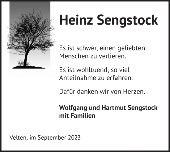 Traueranzeige von Heinz Sengstock von Märkische Oderzeitung