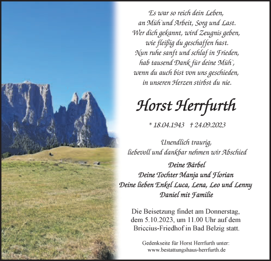 Anzeige Horst Herrfurth