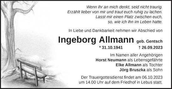 Anzeige Ingeborg Allmann