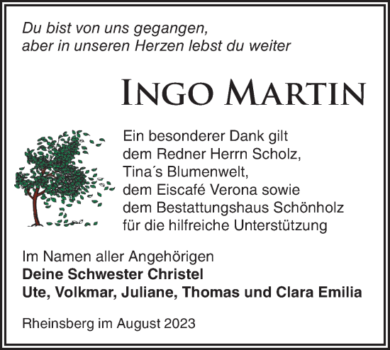 Traueranzeige von Ingo Martin von Märkische Oderzeitung