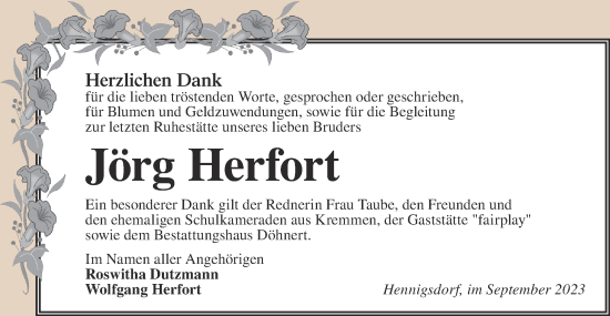 Traueranzeige von Jörg Herfort von Märkische Oderzeitung