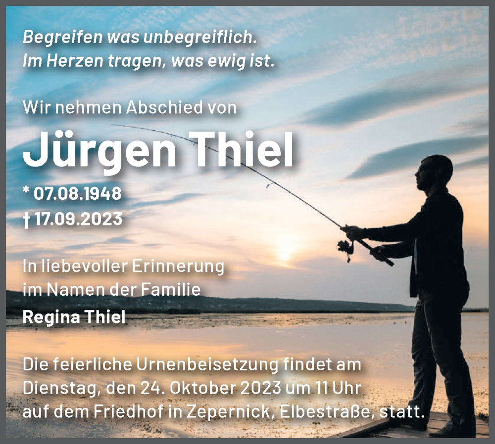  Traueranzeige für Jürgen Thiel vom 30.09.2023 aus Märkische Oderzeitung