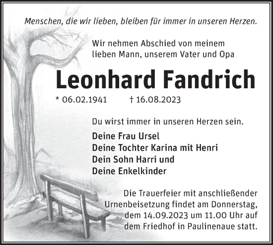 Traueranzeige von Leonhard Fandrich von Märkische Oderzeitung