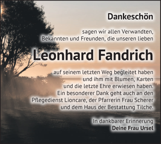 Traueranzeige von Leonhard Fandrich von Märkische Oderzeitung