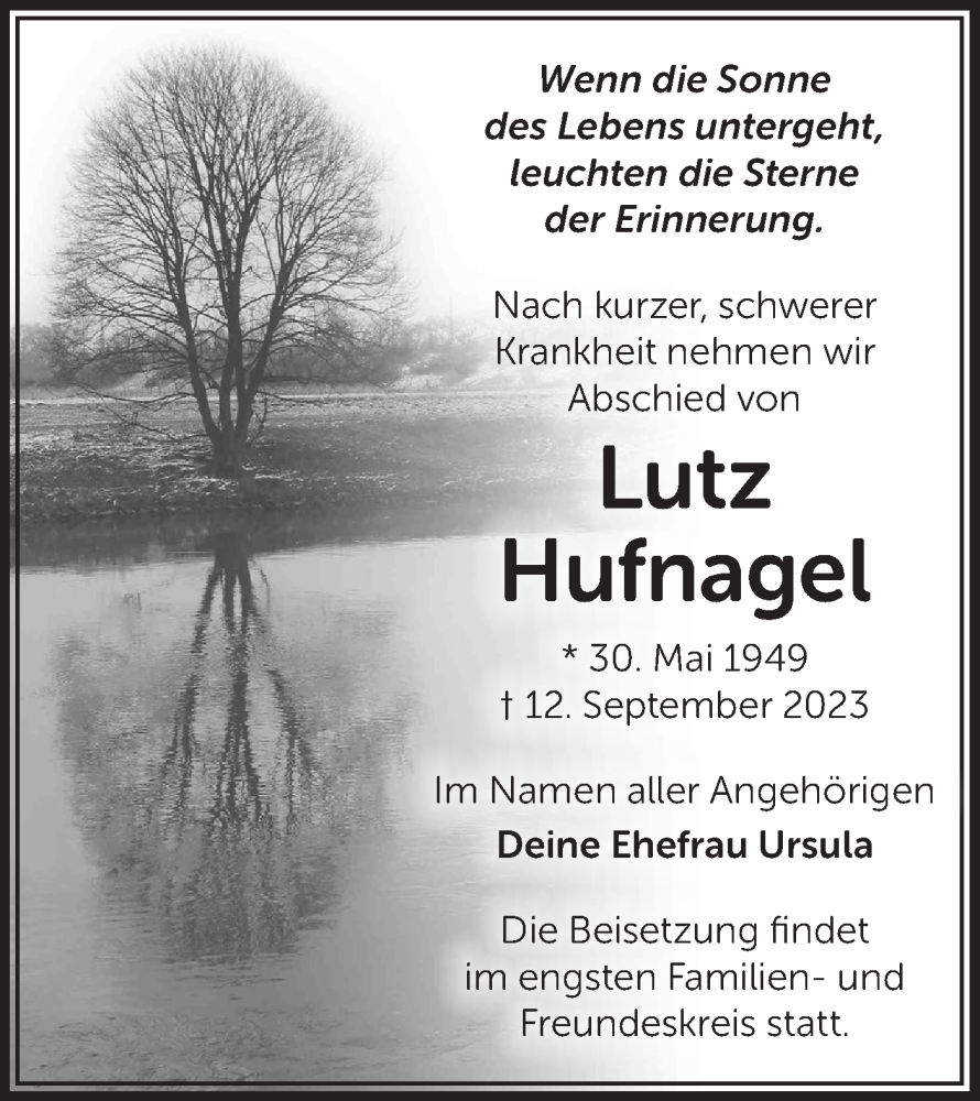  Traueranzeige für Lutz Hufnagel vom 23.09.2023 aus Märkische Oderzeitung