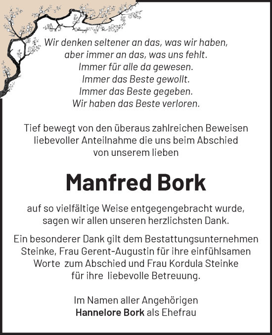 Traueranzeige von Manfred Bork von Märkische Oderzeitung