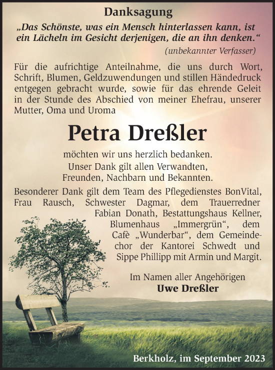 Traueranzeige von Petra Dreßler von Märkische Oderzeitung