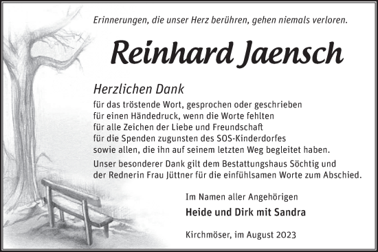 Traueranzeige von Reinhard Jaensch von Märkische Oderzeitung