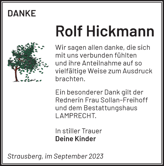 Traueranzeige von Rolf Hickmann von Märkische Oderzeitung