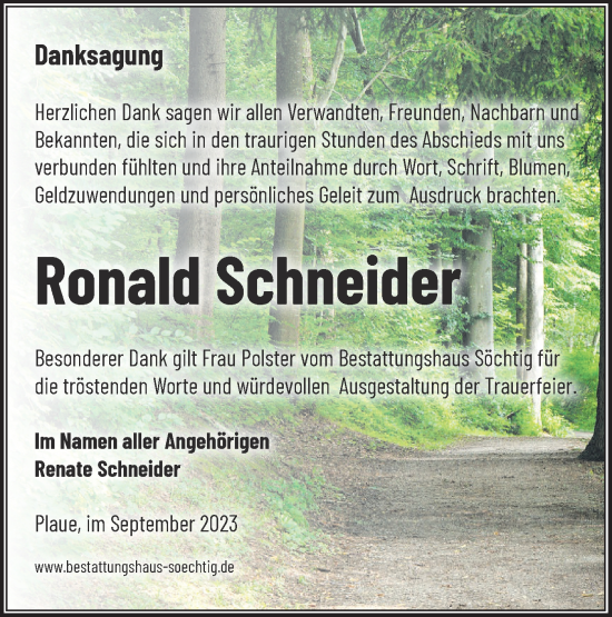 Traueranzeige von Ronald Schneider von Märkische Oderzeitung