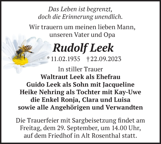 Anzeige Rudolf Leek