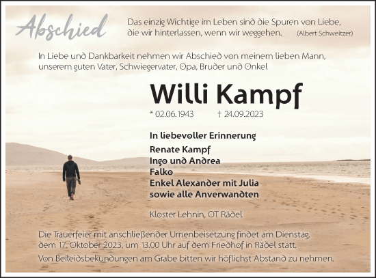Anzeige Willi Kampf