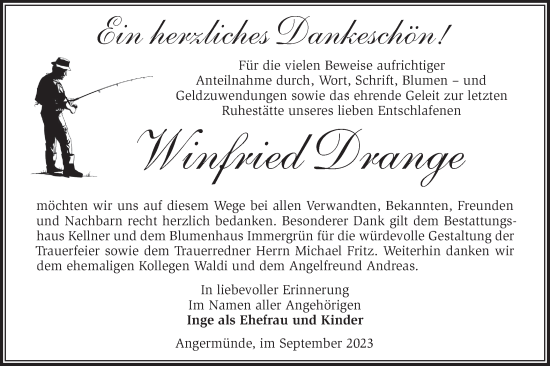 Traueranzeige von Winfried Drange von Märkische Oderzeitung