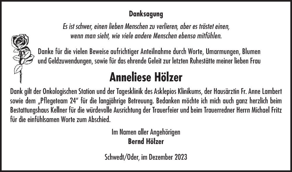  Traueranzeige für Anneliese Hölzer vom 02.01.2024 aus Märkische Oderzeitung