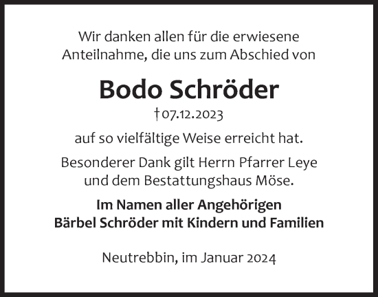 Traueranzeige von Bodo Schröder von Märkische Oderzeitung