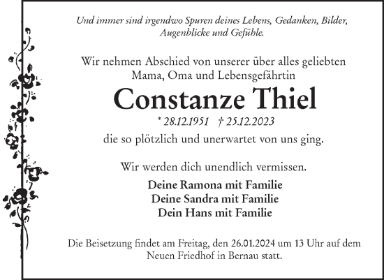 Traueranzeige von Constanze Thiel von Märkische Oderzeitung