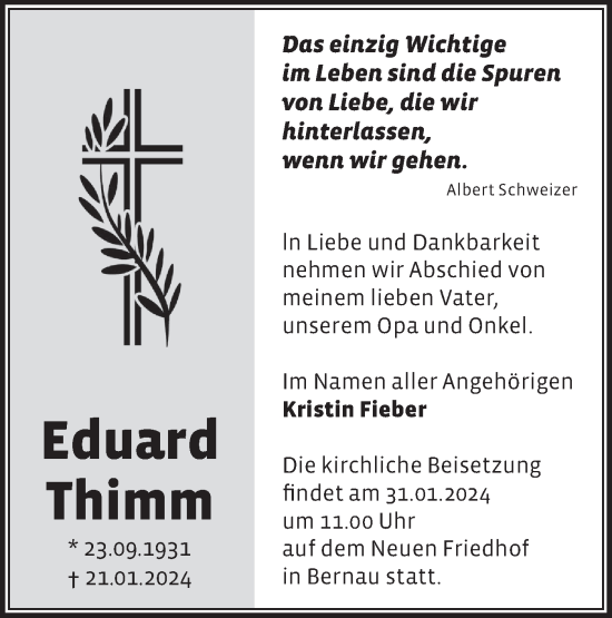 Traueranzeige von Eduard Thimm von Märkische Oderzeitung