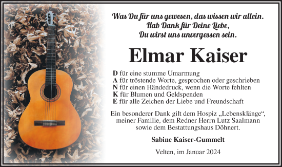 Traueranzeige von Elmar Kaiser von Märkische Oderzeitung