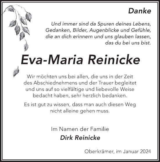 Traueranzeige von Eva-Maria Reinicke von Märkische Oderzeitung