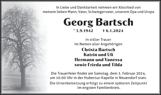 Traueranzeige von Georg Bartsch von Märkische Oderzeitung