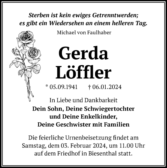 Traueranzeige von Gerda Löffler von Märkische Oderzeitung