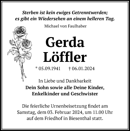 Traueranzeige von Gerda Löffler von Märkische Oderzeitung