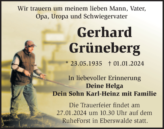 Traueranzeige von Gerhard Grüneberg von Märkische Oderzeitung