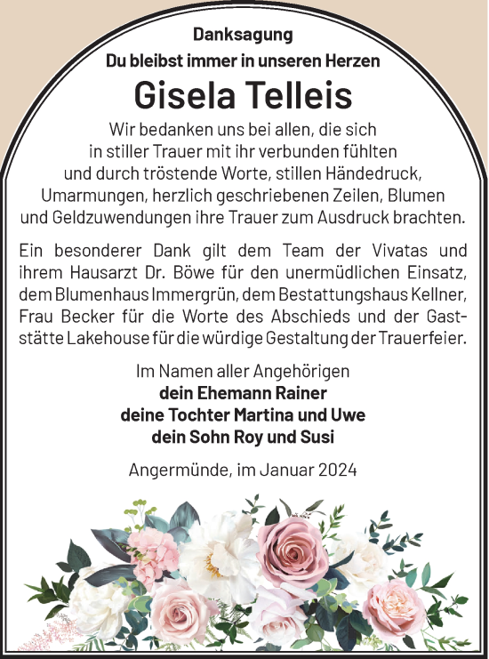 Traueranzeige von Gisela Telleis von Märkische Oderzeitung