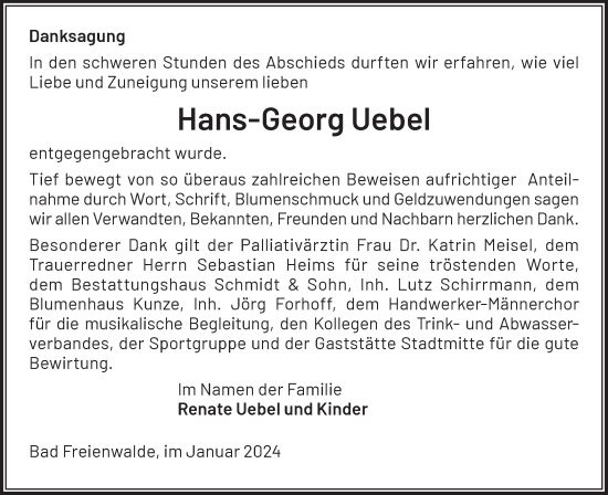 Traueranzeige von Hans-Georg Uebel von Märkische Oderzeitung