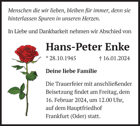 Traueranzeige von Hans-Peter Enke von Märkische Oderzeitung