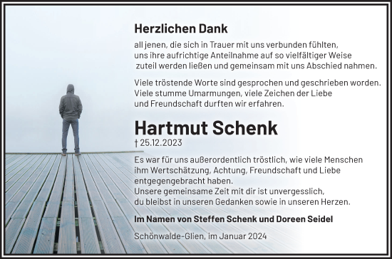 Traueranzeige von Hartmut Schenk von Märkische Oderzeitung