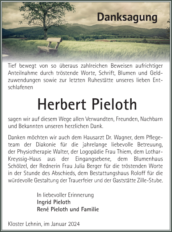 Traueranzeige von Herbert Pieloth von Märkische Oderzeitung