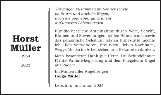 Traueranzeige von Horst Müller von Märkische Oderzeitung