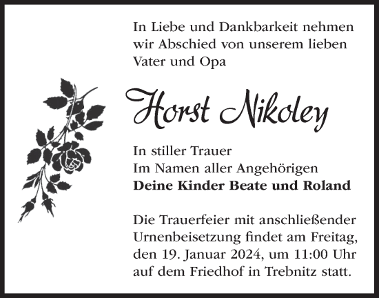 Traueranzeige von Horst Nikoley von Märkische Oderzeitung