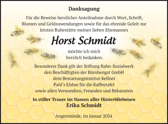 Traueranzeige von Horst Schmidt von Märkische Oderzeitung
