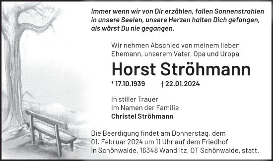 Traueranzeige von Horst Ströhmann von Märkische Oderzeitung