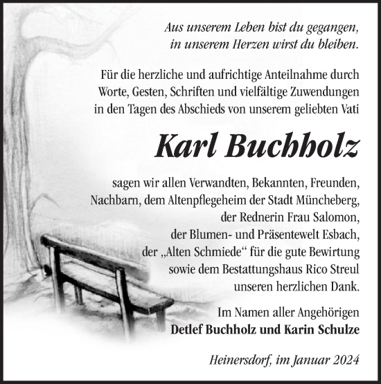 Traueranzeige von Karl Buchholz von Märkische Oderzeitung