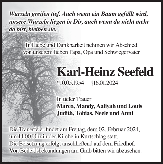 Traueranzeige von Karl-Heinz Seefeld von Märkische Oderzeitung