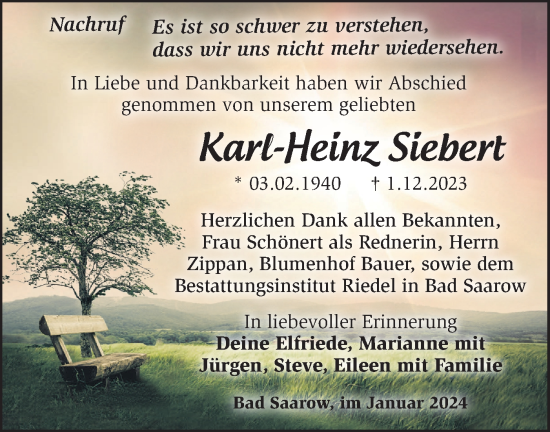 Traueranzeige von Karl-Heinz Siebert von Märkische Oderzeitung