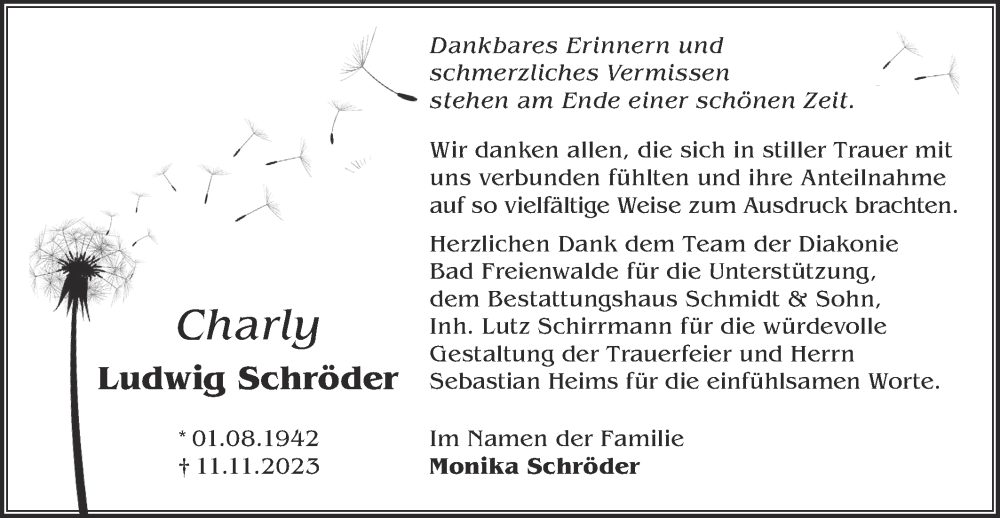  Traueranzeige für Ludwig Schröder vom 06.01.2024 aus Märkische Oderzeitung