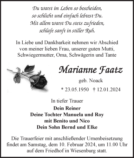 Traueranzeige von Marianne Faatz von Märkische Oderzeitung