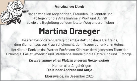 Traueranzeige von Martina Draeger von Märkische Oderzeitung
