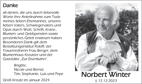 Traueranzeige von Norbert Winter von Märkische Oderzeitung