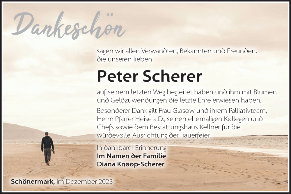  Traueranzeige für Peter Scherer vom 06.01.2024 aus Märkische Oderzeitung