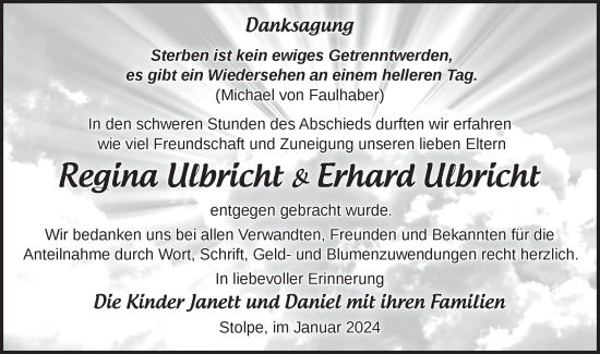 Traueranzeige von Regina und Erhard Ulbricht von Märkische Oderzeitung