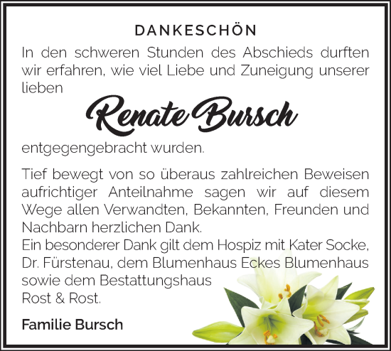 Traueranzeige von Renate Bursch von Märkische Oderzeitung