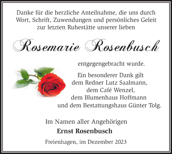 Traueranzeige von Rosemarie Rosenbusch von Märkische Oderzeitung