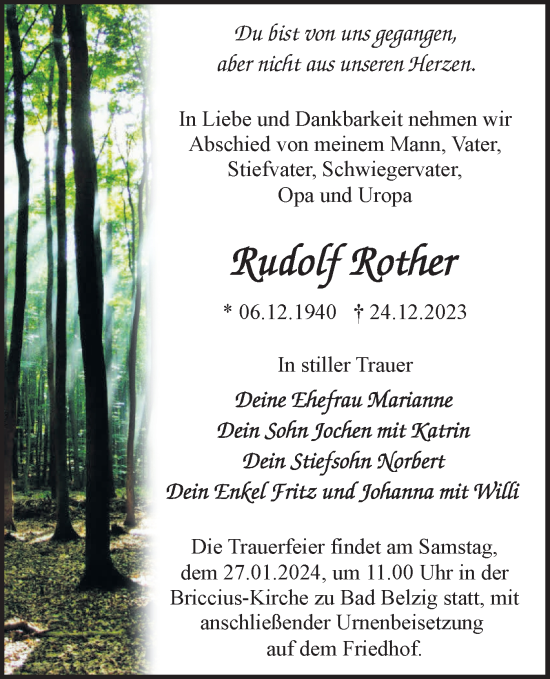 Traueranzeige von Rudolf Rother von Märkische Oderzeitung