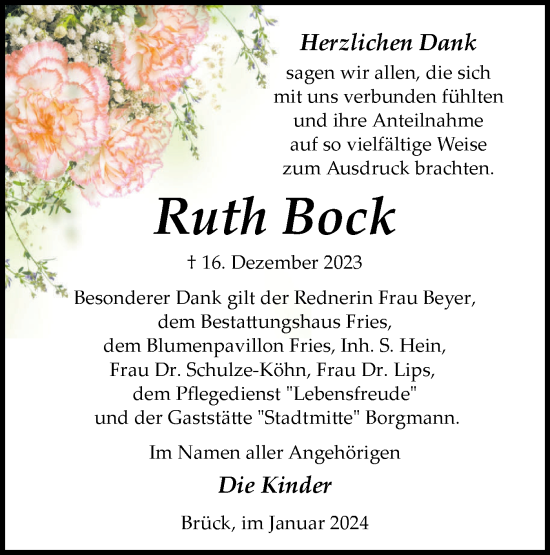 Traueranzeige von Ruth Bock von Märkische Oderzeitung